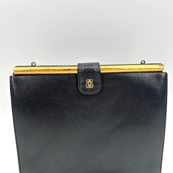 BIENEN DAVIS Vintage 1950's Black Leather Accordion Square Hand Bag Purse - Picture 2 of 8